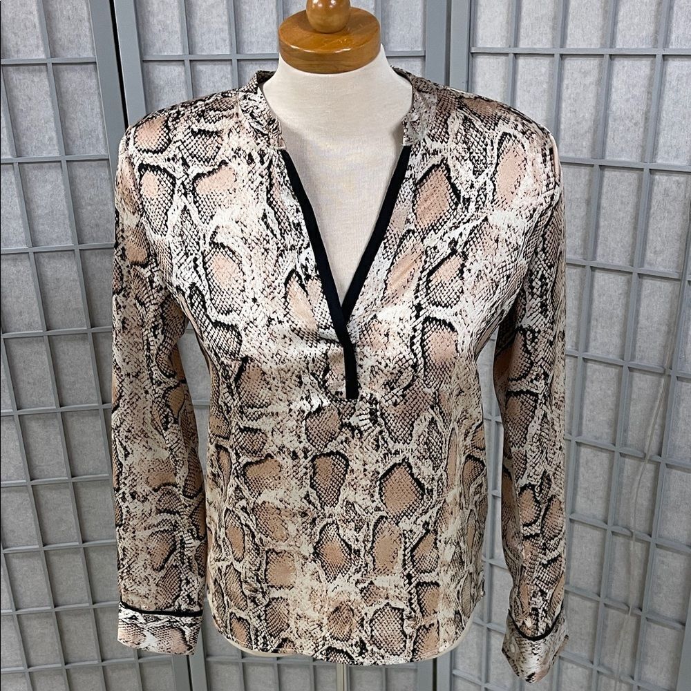 Tristan Snake Pattern Blouse in Beige and Black